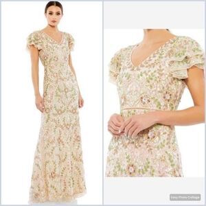 NWT MAC DUGGAL EMBROIDERED EMBELLISHED SEQUIN LONG DRESS NUDE 24 10772 $698